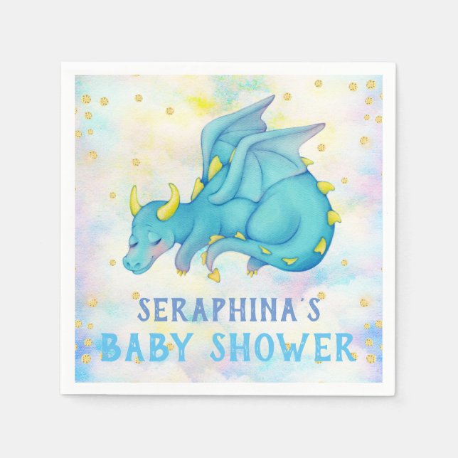 Niedlich Blue Dragon Boys Babydusche Napkin Serviette (Vorderseite)