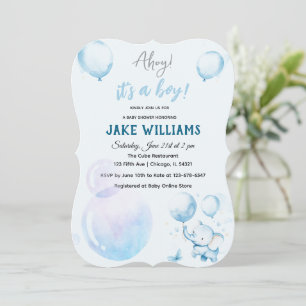 Niedlich Blue Elephant Baby Dusche Einladung