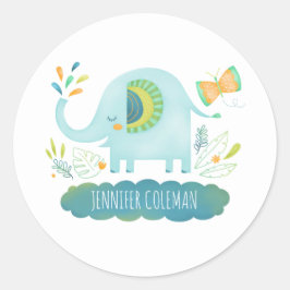 Niedlich Blue Elephant Baby Dusche Runder Aufkleber