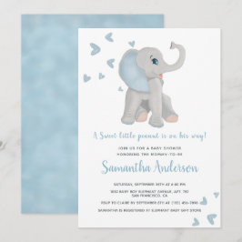 Niedlich Blue Elephant Baby Dusche Wasserfarbe Einladung