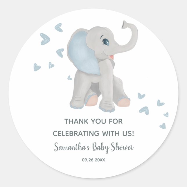 Niedlich Blue Elephant Baby Showaufkleber Runder Aufkleber (Vorderseite)