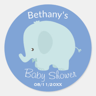 Niedlich Blue Elephant Boy Baby Dusche nach Maß Runder Aufkleber