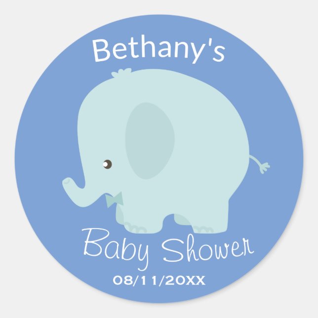 Niedlich Blue Elephant Boy Baby Dusche nach Maß Runder Aufkleber (Vorderseite)