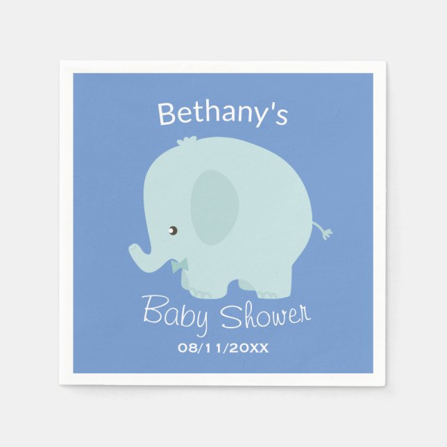 Niedlich Blue Elephant Boy Baby Dusche nach Maß Serviette (Vorderseite)