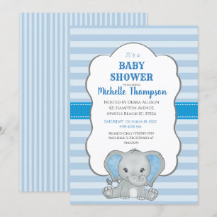 Niedlich Blue Elephant Boys Baby Dusche Einladung