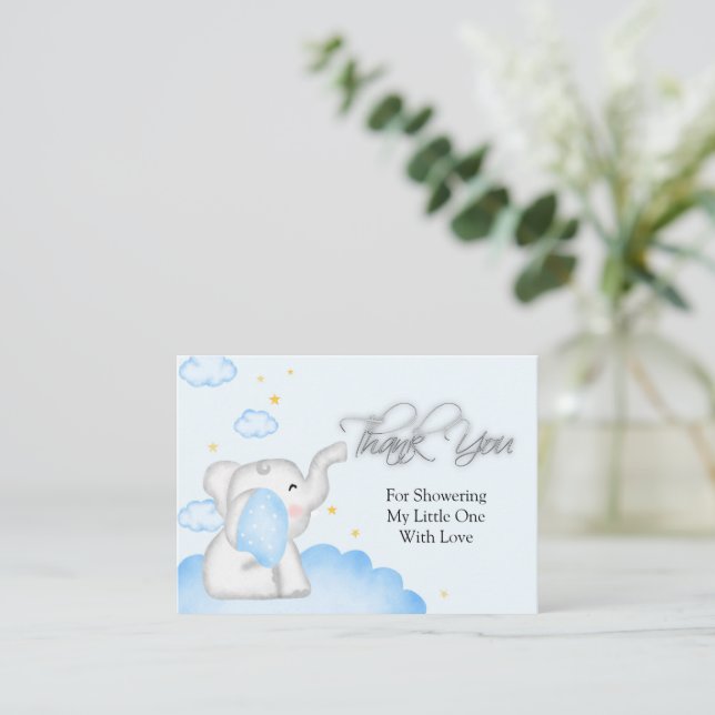 Niedlich Blue Elephant Vielen Dank Mitteilungskarte (Stehend Vorderseite)