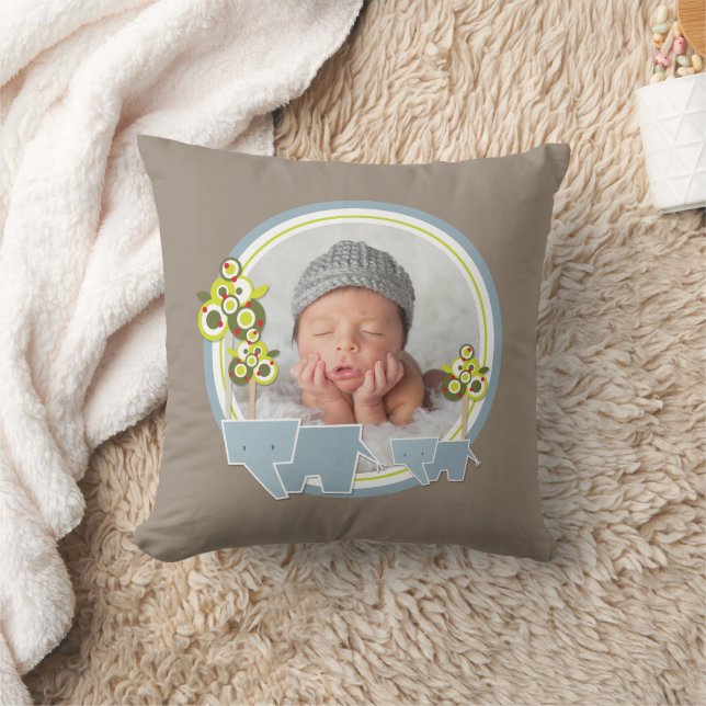 Niedlich Blue Elephants Forest Baby Boy Foto Kissen (Decke)
