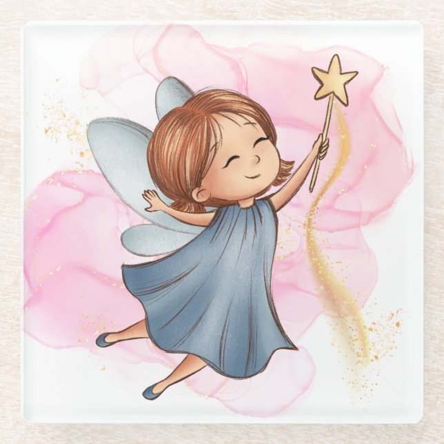 Niedlich Blue Fairy Holding Star Wand Glasuntersetzer (Vorderseite)