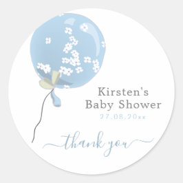 Niedlich Blue Floral Balloon - Babydusche Vielen D Runder Aufkleber