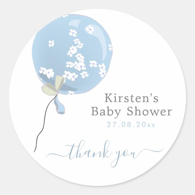 Niedlich Blue Floral Balloon - Babydusche Vielen D Runder Aufkleber (Vorderseite)