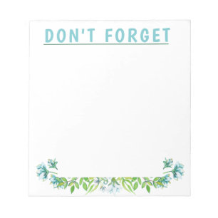 Niedlich Blue Floral DON"T VERGESSEN Notepad Notizblock