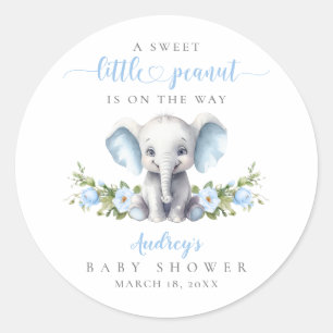 Niedlich Blue Floral Elephant Baby Boy Dusche Runder Aufkleber