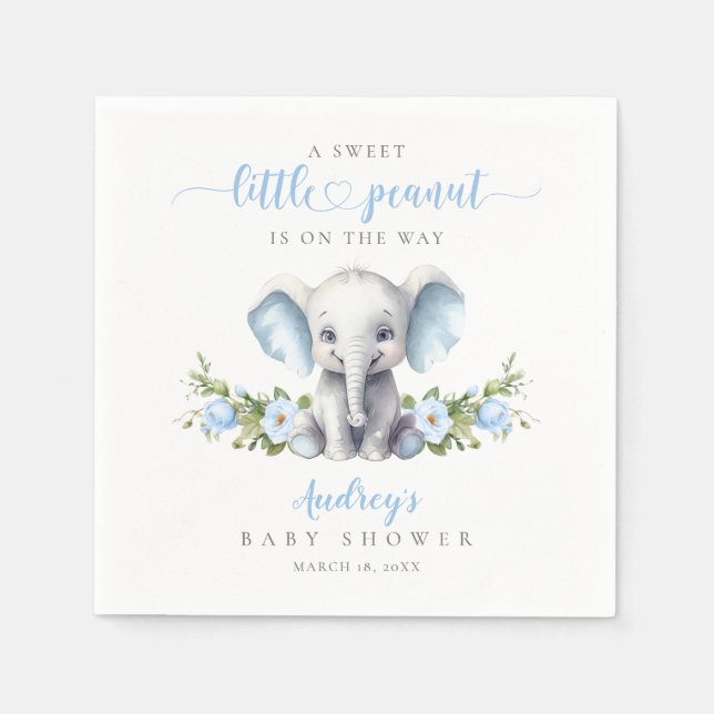 Niedlich Blue Floral Elephant Baby Boy Dusche Serviette (Vorderseite)