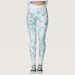 Niedlich Blue Floral Lace Einfach Leggings