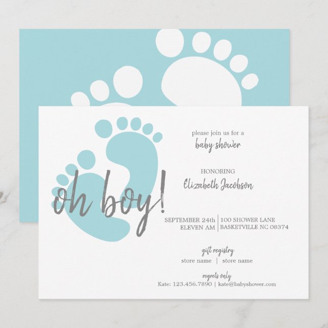 Niedlich Blue Footprints Baby Dusche Einladung (Vorne/Hinten)