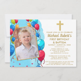 Niedlich Blue Foto Boy 1. Geburtstag Taufe Einladung