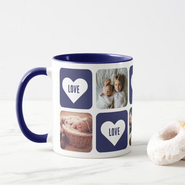 Niedlich Blue Foto Collage Liebe Herzliche Tasse (Mit Donut)