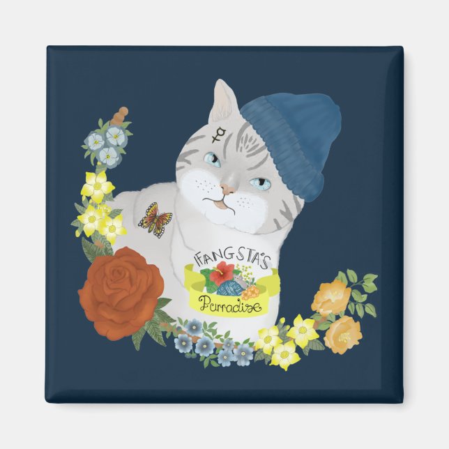 Niedlich Blue Gangster Kitty Cat Cartoon Illustrat Magnet (Vorne)