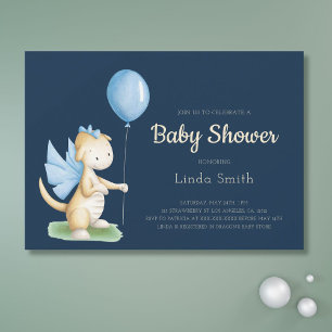 Niedlich Blue Gender Neutral Dragon Baby Shower Einladung