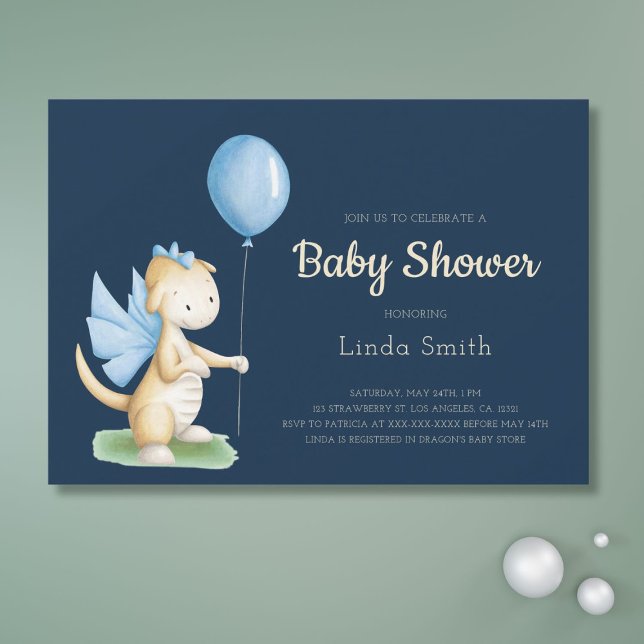Niedlich Blue Gender Neutral Dragon Baby Shower Einladung (Von Creator hochgeladen)