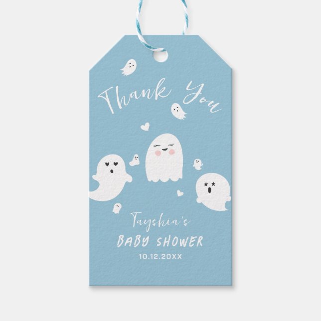 Niedlich Blue Ghost Boy Baby Dusche Geschenkanhänger (Vorderseite)