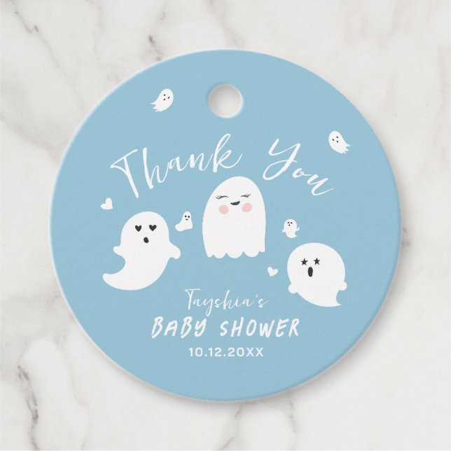 Niedlich Blue Ghost Boy Baby Dusche Geschenkanhänger (Vorderseite)