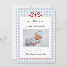 Niedlich Blue Gingham Baby Holiday Birth Ankündigung