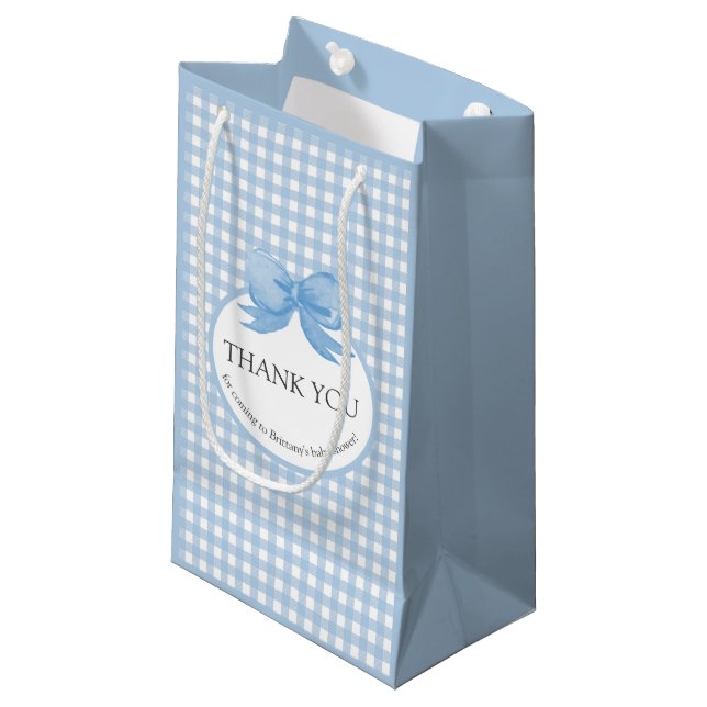 Niedlich Blue Gingham Picnic Print Vielen Dank für Kleine Geschenktüte (Vorderseite Schrägansicht)