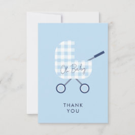 Niedlich Blue Gingham Pram Baby Dusche Vielen Dank Dankeskarte