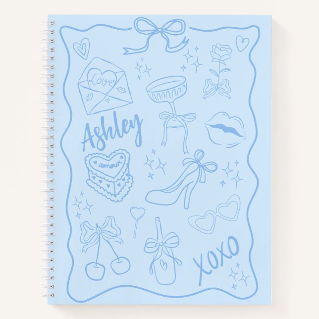 Niedlich Blue Girly Trendy Notizbuch (Vorderseite)