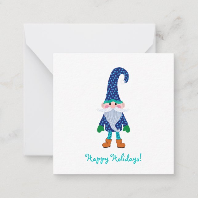 Niedlich Blue Gnome Mini Weihnachten Mitteilungskarte (Vorderseite)