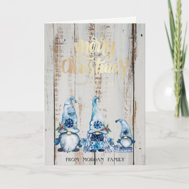 Niedlich Blue Gnomes Frohe Weihnachten (Vorderseite)