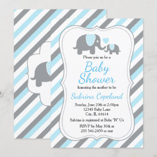Niedlich Blue & Gray Stripe Elephant Babydusche Einladung