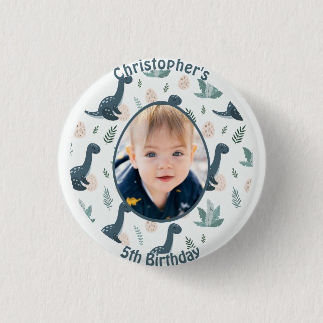 Niedlich Blue Green Dinosaur Benutzerdefiniertes F Button (Vorderseite)