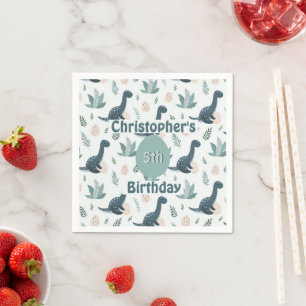 Niedlich Blue Green Dinosaurier mit Foliage und Ei Serviette