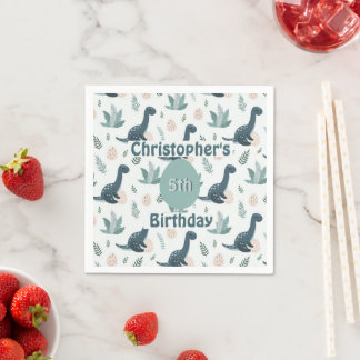 Niedlich Blue Green Dinosaurier mit Foliage und Ei Serviette