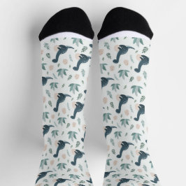 Niedlich Blue Green Dinosaurier mit Foliage und Ei Socken