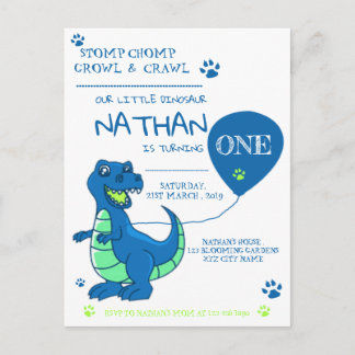 Niedlich Blue Green Dinosaurier Thema Geburtstag Einladungspostkarte