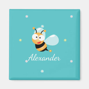 Niedlich Blue Green Sweet Bumble Bee Blume Cartoon Magnet