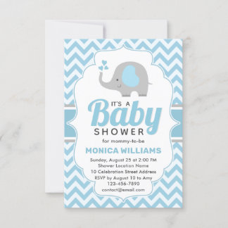 Niedlich Blue Grey Elephant Boy Baby Dusche Einladung