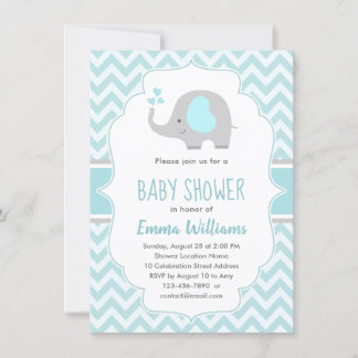 Niedlich Blue Grey Elephant Boy Baby Dusche Einladung