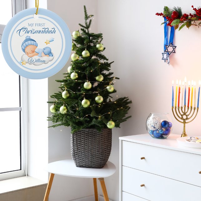 Niedlich Blue Hanukkah Baby's First Chrismukkah Keramik Ornament (Von Creator hochgeladen)