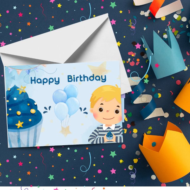 Niedlich Blue Happy Birthday Card - Friendly Birth Dankeskarte (Von Creator hochgeladen)