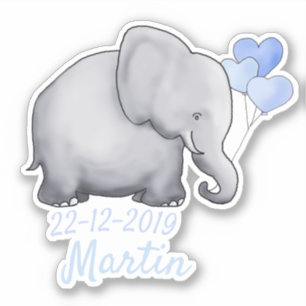 Niedlich Blue Heart Balloons Baby Shower Boy Elefa Aufkleber