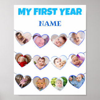 Niedlich Blue Hearts Mein erstes Jahr 12 FotoColla Poster