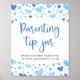 Niedlich Blue Hearts Valentine Parentine Tipp Jar  Poster