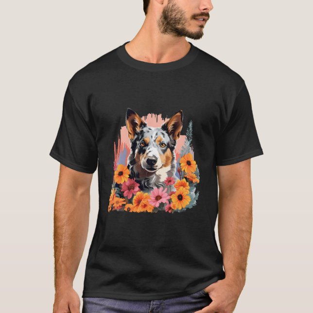 Niedlich Blue Heeler Spring Flower Garden Australi T-Shirt (Vorderseite)