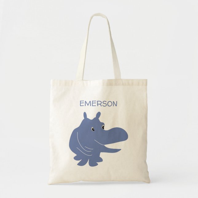 Niedlich Blue Hippo Hippopotamus Personalisiert Tragetasche (Vorne)