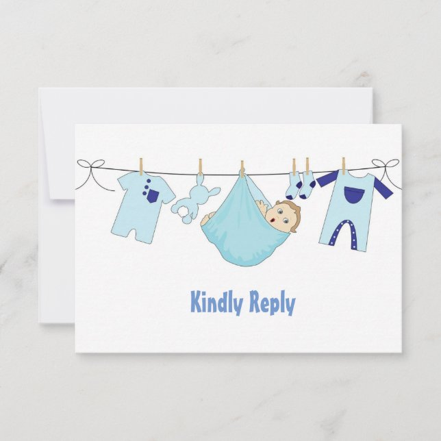Niedlich Blue Illustration Baby Shower RSVP Card (Vorderseite)