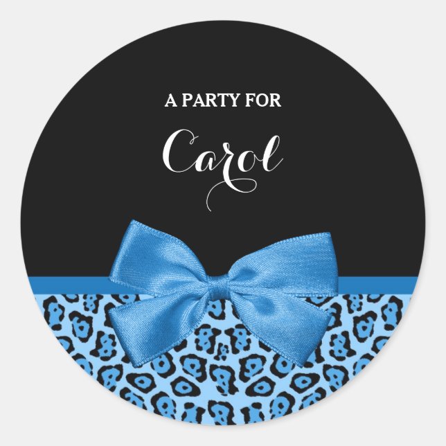 Niedlich Blue Jaguar Print Bright Blue Ribbon und  Runder Aufkleber (Vorderseite)
